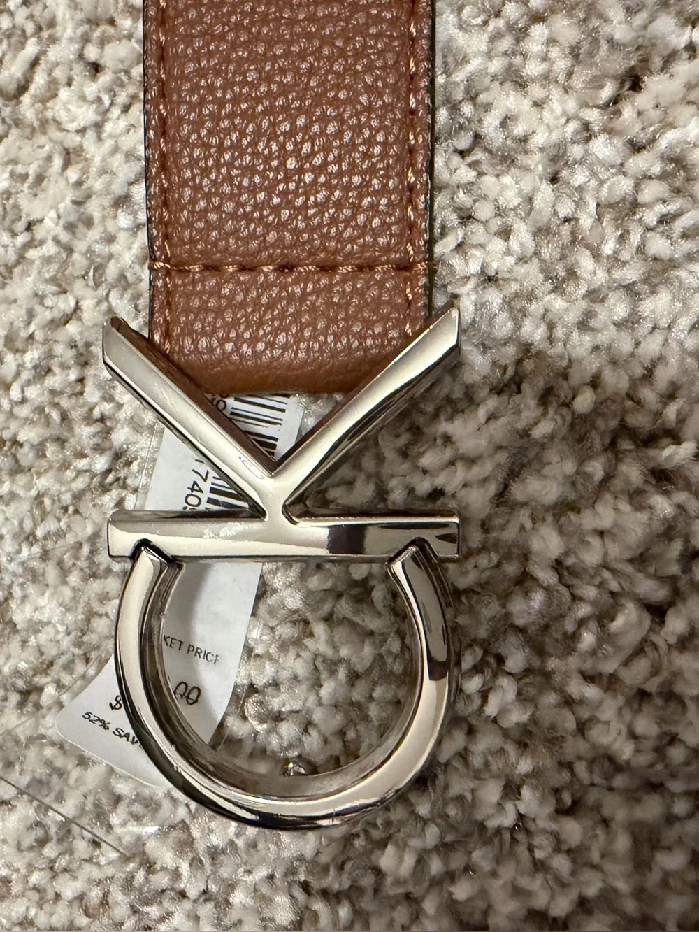 Calvin Klein Brown Synthetic Leather Belt with Silver Logo Buckle